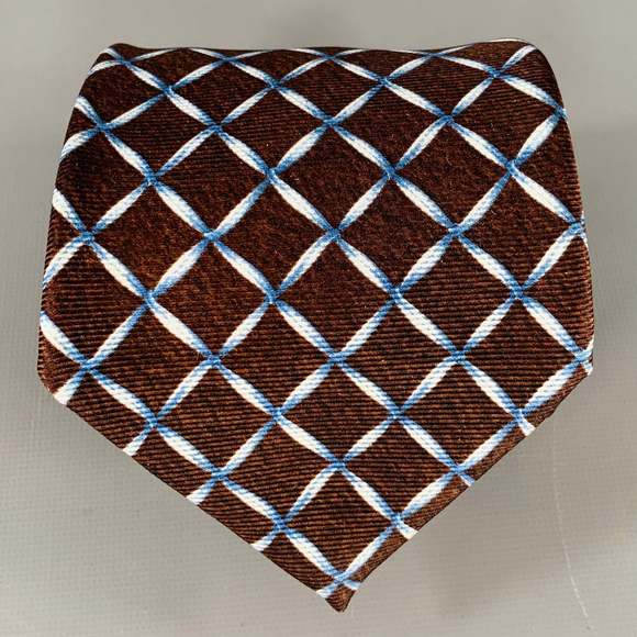 BVLGARI Other - BVLGARI Brown Blue Window Pane Silk Tie